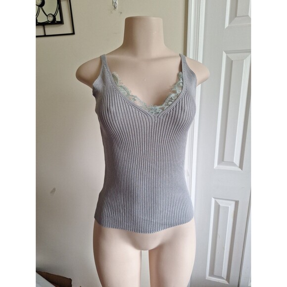 Tops - Grey Strech Cami with Lace Detail Size M/L